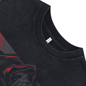 Creepy wolf sleeveless t-shirt gothic cartoon vest 00s monster poster tank top in acid wash black