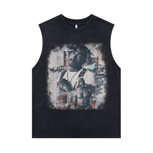 Tupac sleeveless t-shirt vintage rapper vest retro hip-hop tank top in acid wash black