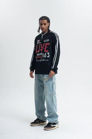 Peace slogan jumper long sleeve anti war top striped grunge t-shirt in black