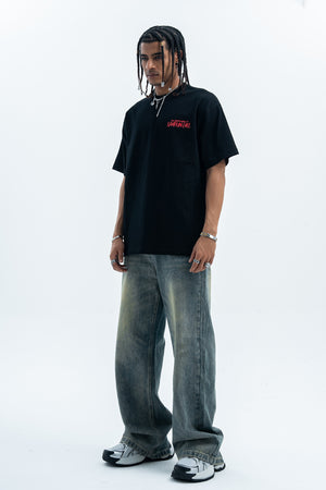 Retro movie t-shirt old cartoon top pistol print tee hip-hop jumper in Black