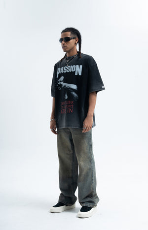 Boxer t-shirt motivational top grunge hip-hop tee in grey