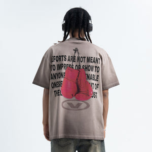 Kid boxer t-shirt retro cartoon top motivational slogan tee in grey