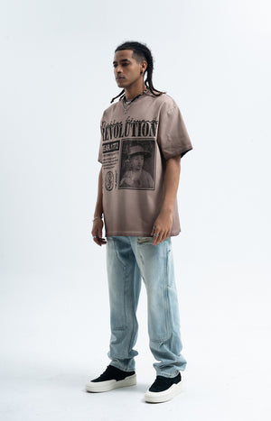 Wild West t-shirt revolution slogan top grunge American tee in beige