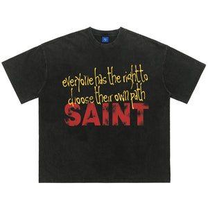 Motivational slogan t-shirt saint top retro tee in black