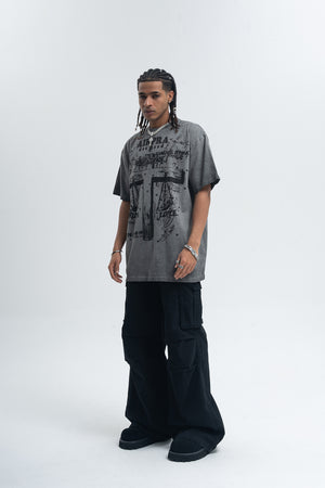 Cross print t-shirt religion top grunge saint tee in grey