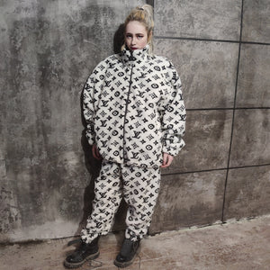 LV fleece jacket handmade recycled faux fur sports bomber in white