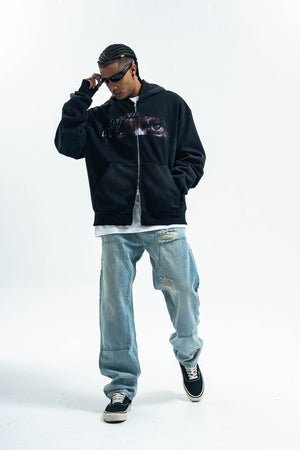 Retro hip-hop hoodie gorpcore pullover grunge rapper jumper gangster top in black