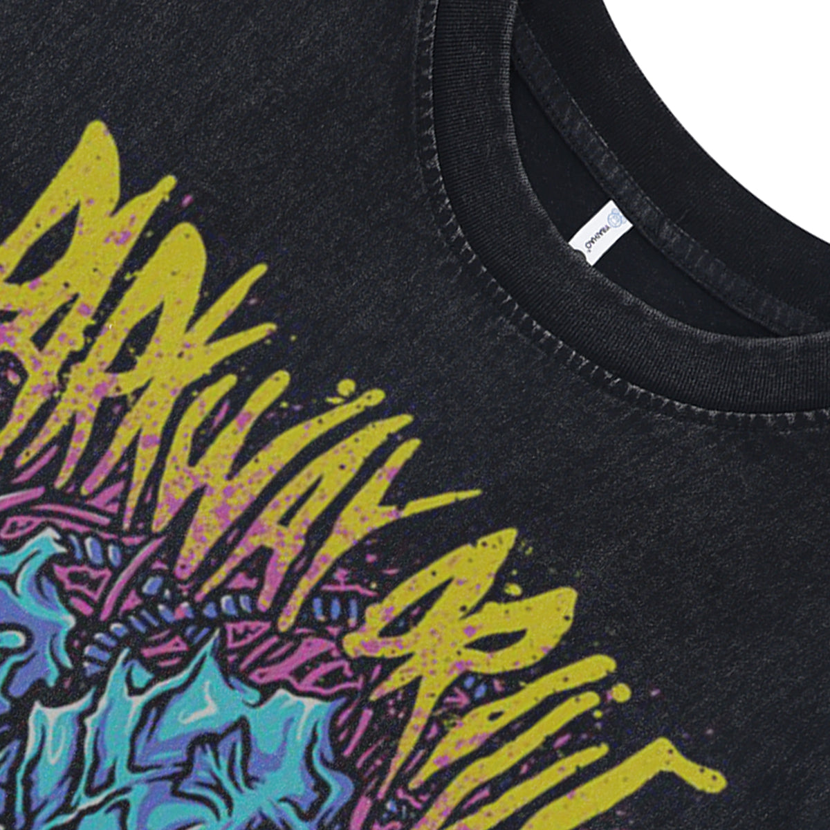 Seahorse print sleeveless t-shirt creepy cartoon surfer vest 90s sea life tank top in acid wash black