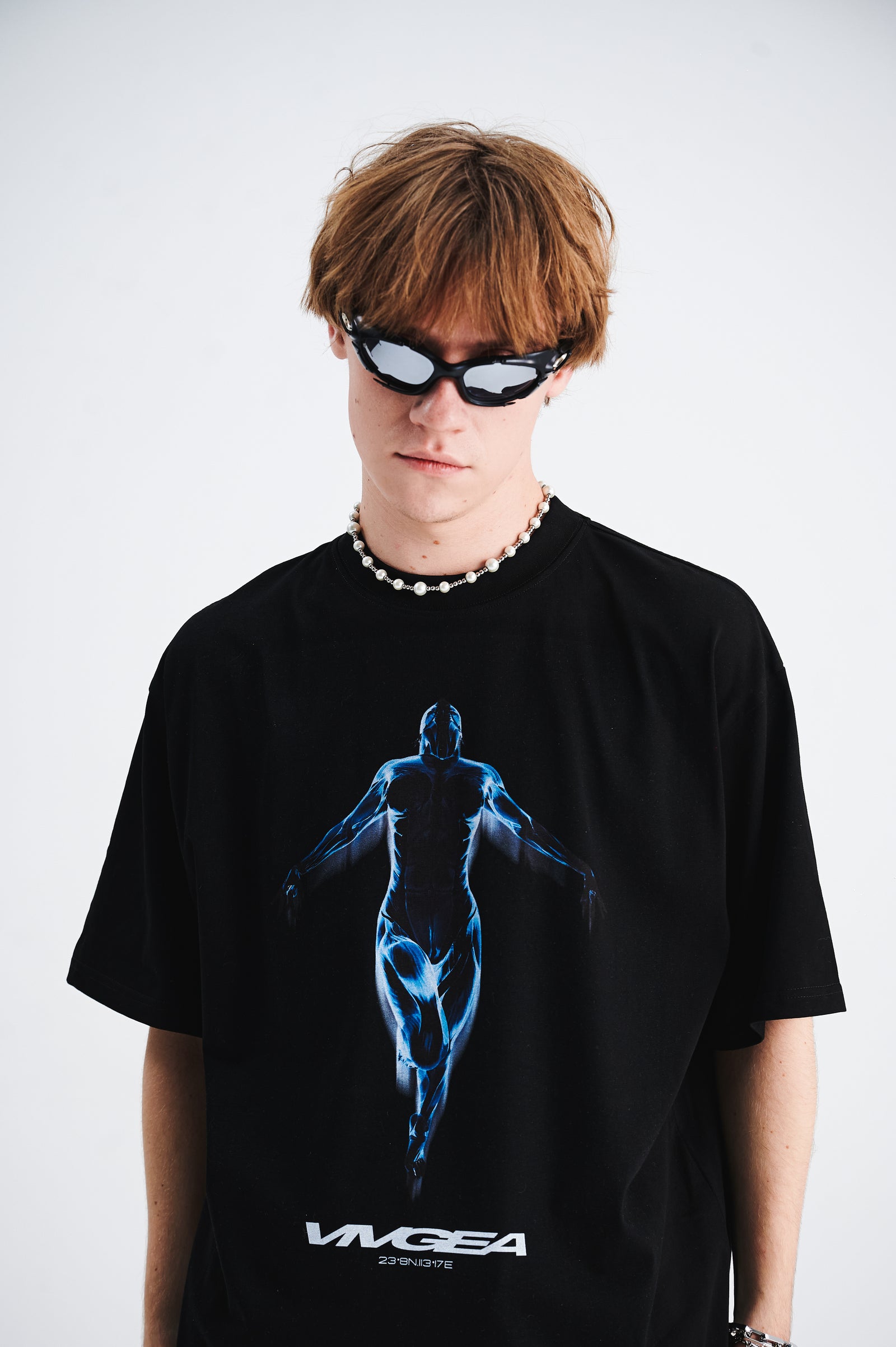 Cyber human t-shirt psychedelic top futuristic tee in black