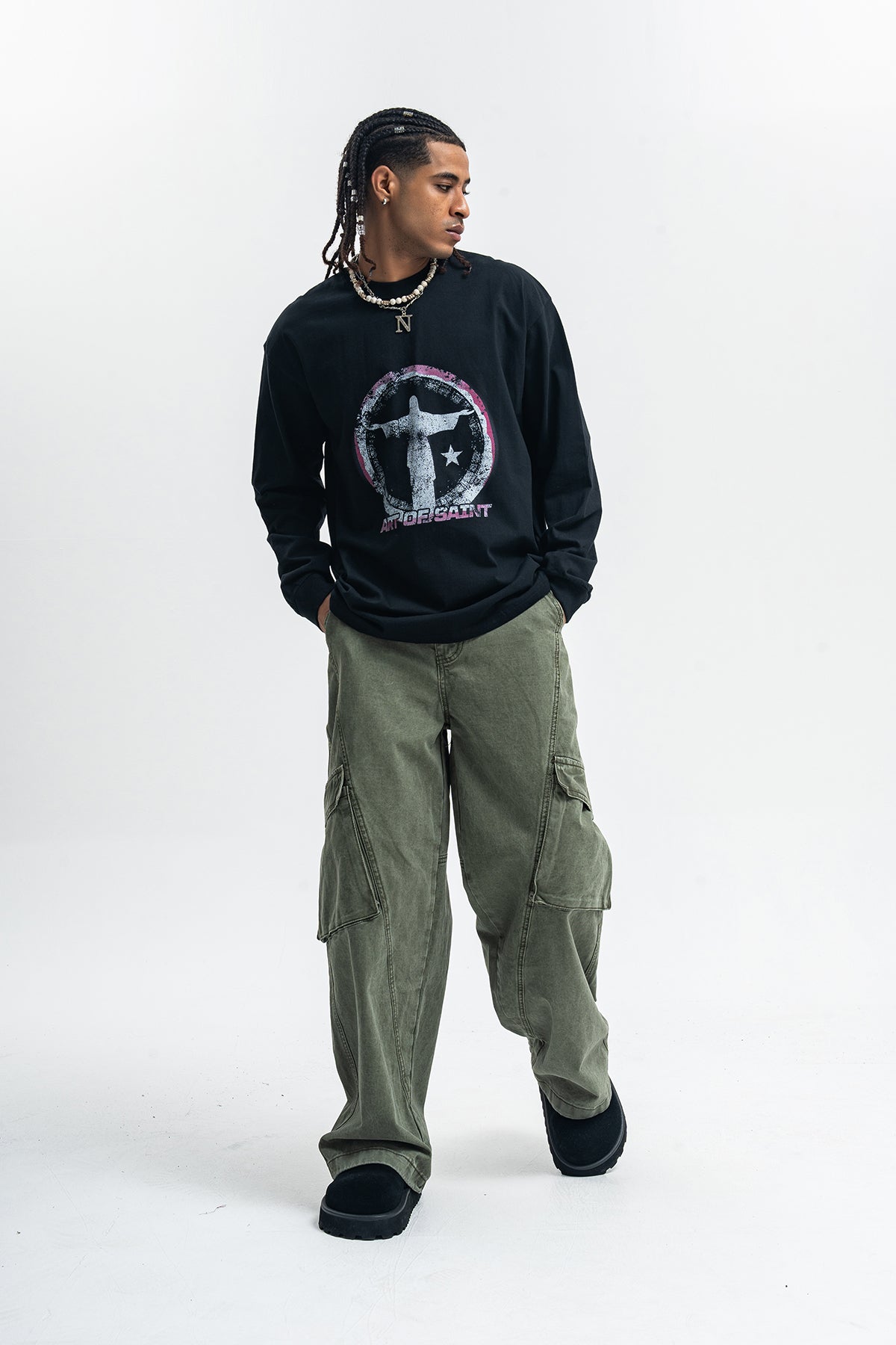 Saint print long sleeve top neon graffiti jumper grunge religion t-shirt in white