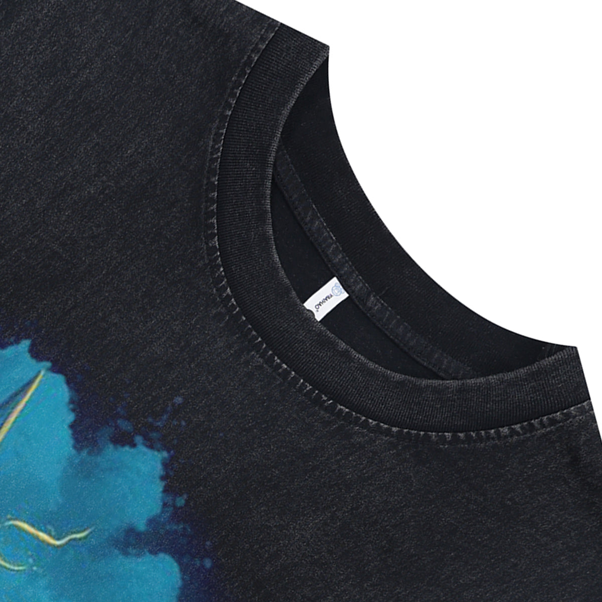 Shark print sleeveless t-shirt scary cartoon vest 90s sea life poster tank top in acid wash black