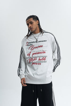 Paranoia slogan jumper long sleeve striped top music notes print retro t-shirt in white