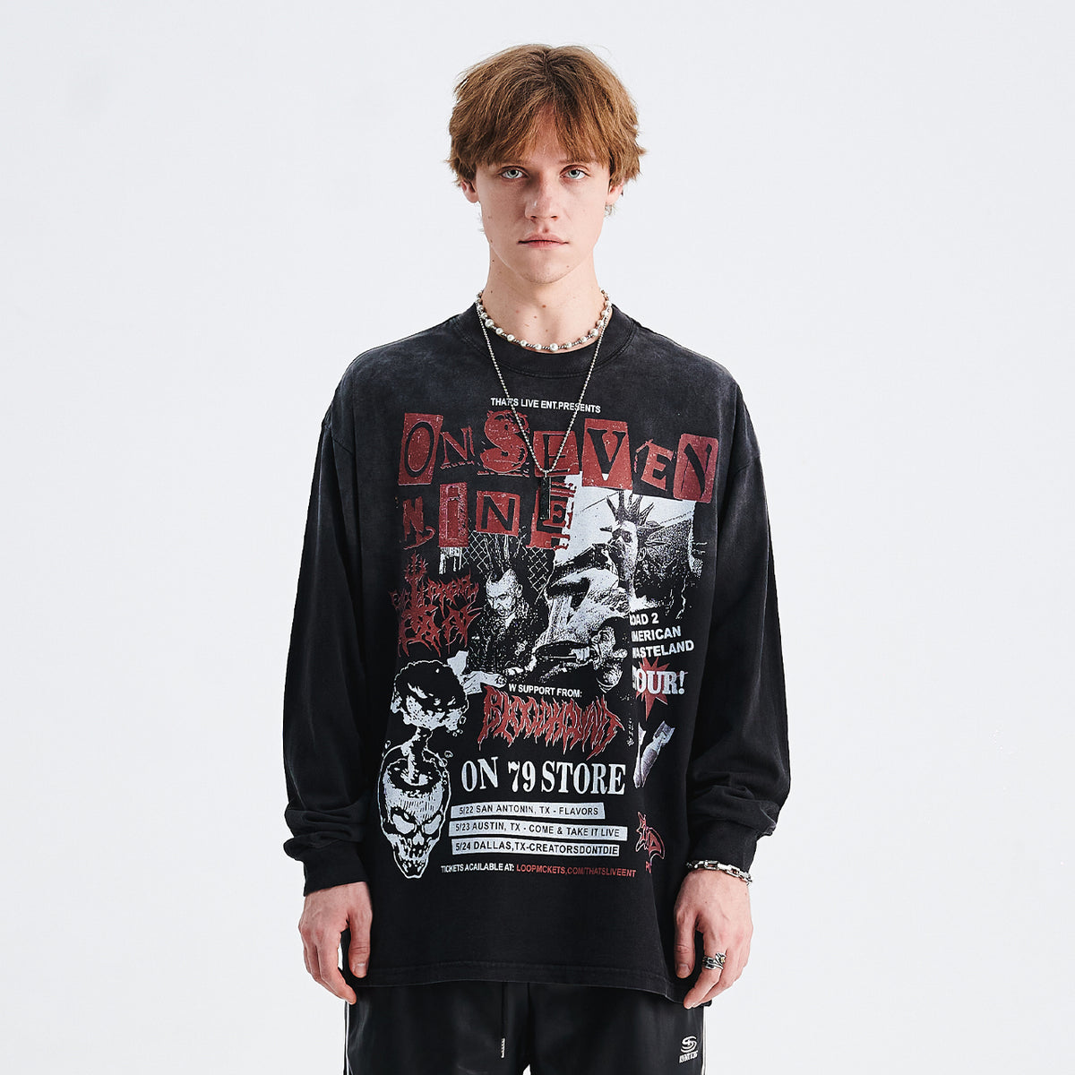 80s punk jumper long sleeve mohawk print top spiky hair t-shirt in black