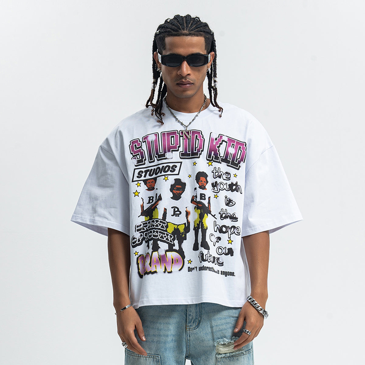 Kidcore t-shirt stupid slogan top grunge hip-hop tee in white