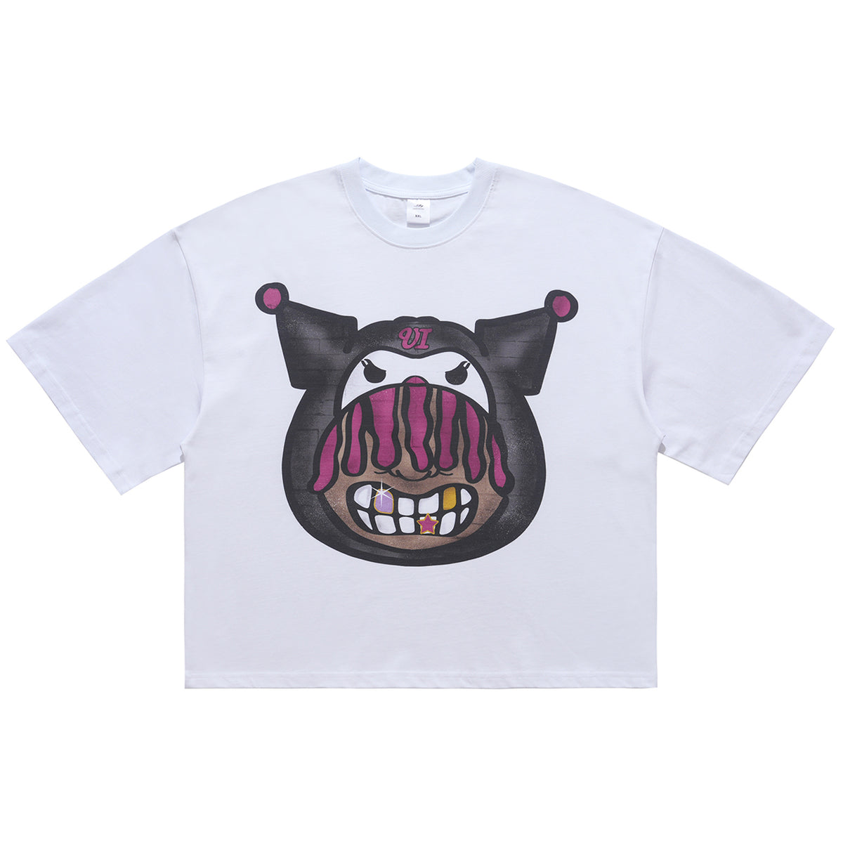 Hip-hop t-shirt rapper cartoon top gangster tee in white