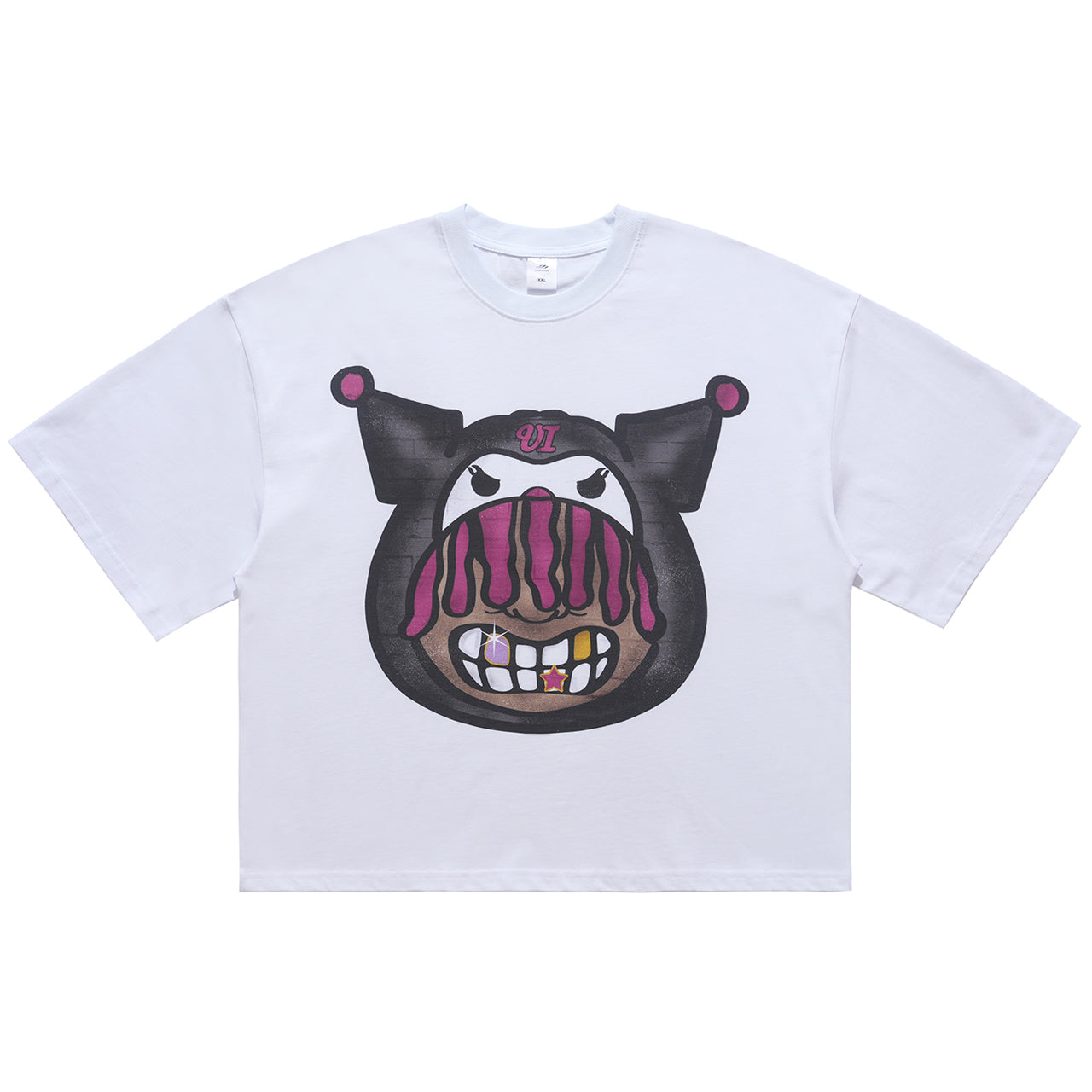 Hip-hop t-shirt rapper cartoon top gangster tee in white