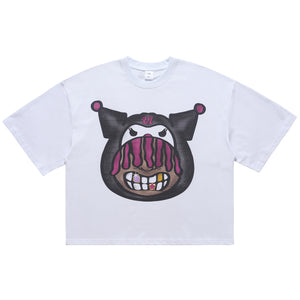 Hip-hop t-shirt rapper cartoon top gangster tee in white