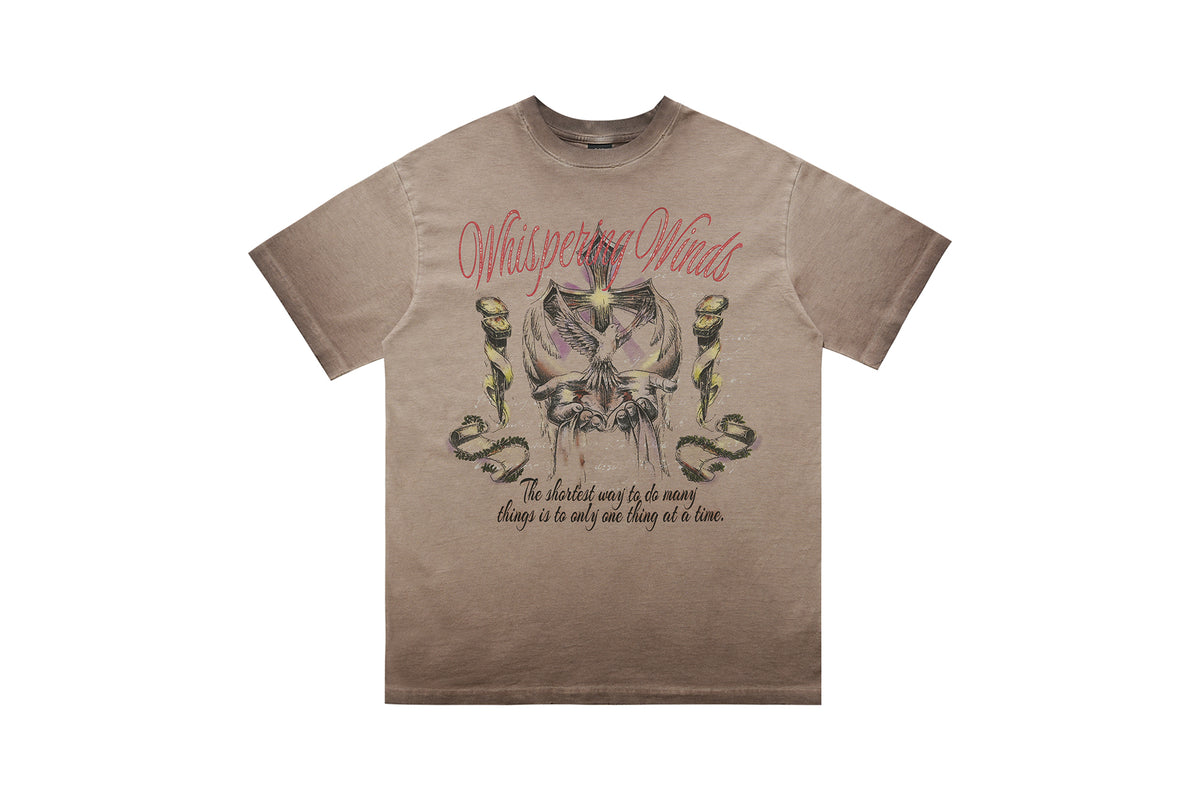 Psychedelic t-shirt white dove top retro religion tee in cream