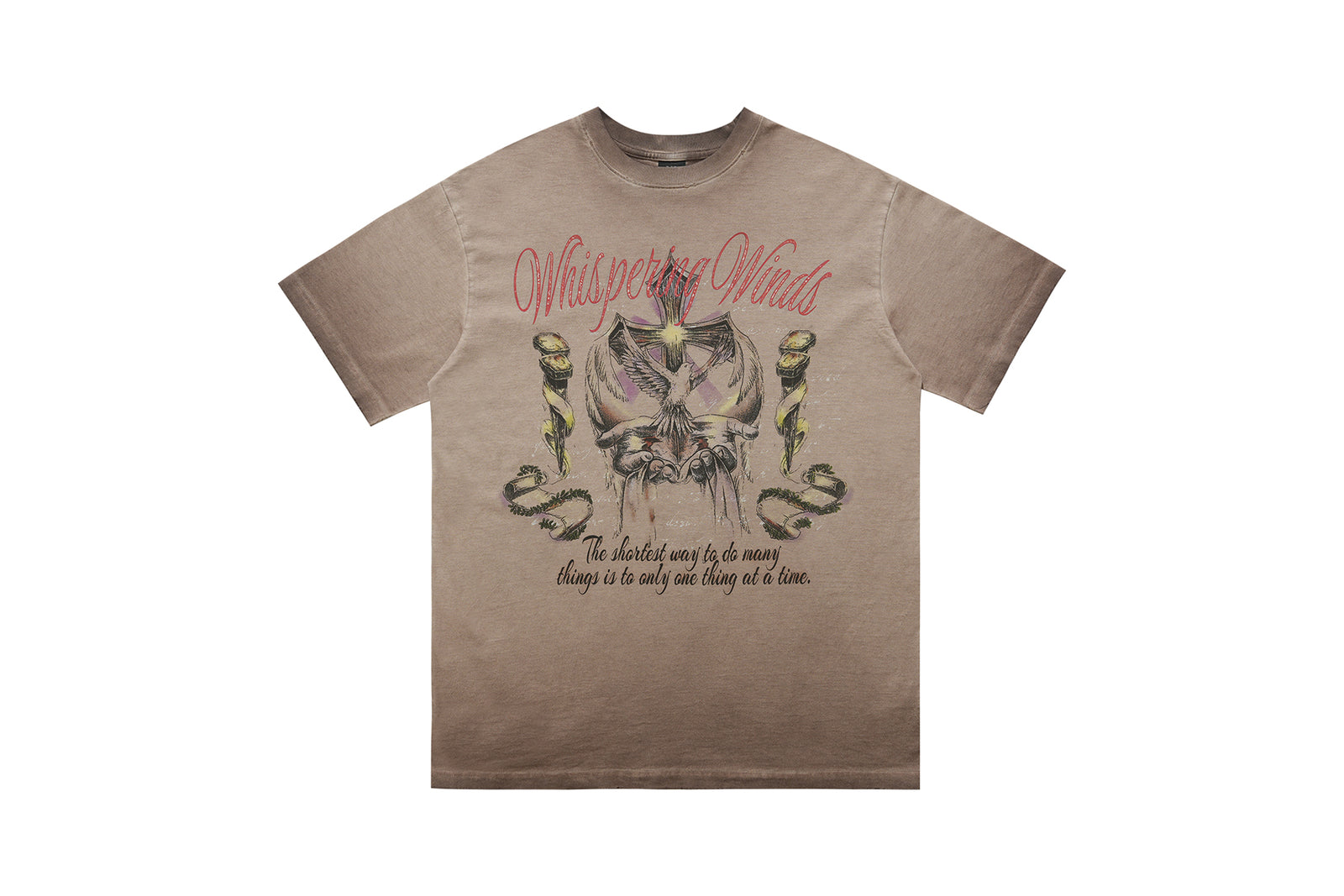 Psychedelic t-shirt white dove top retro religion tee in cream