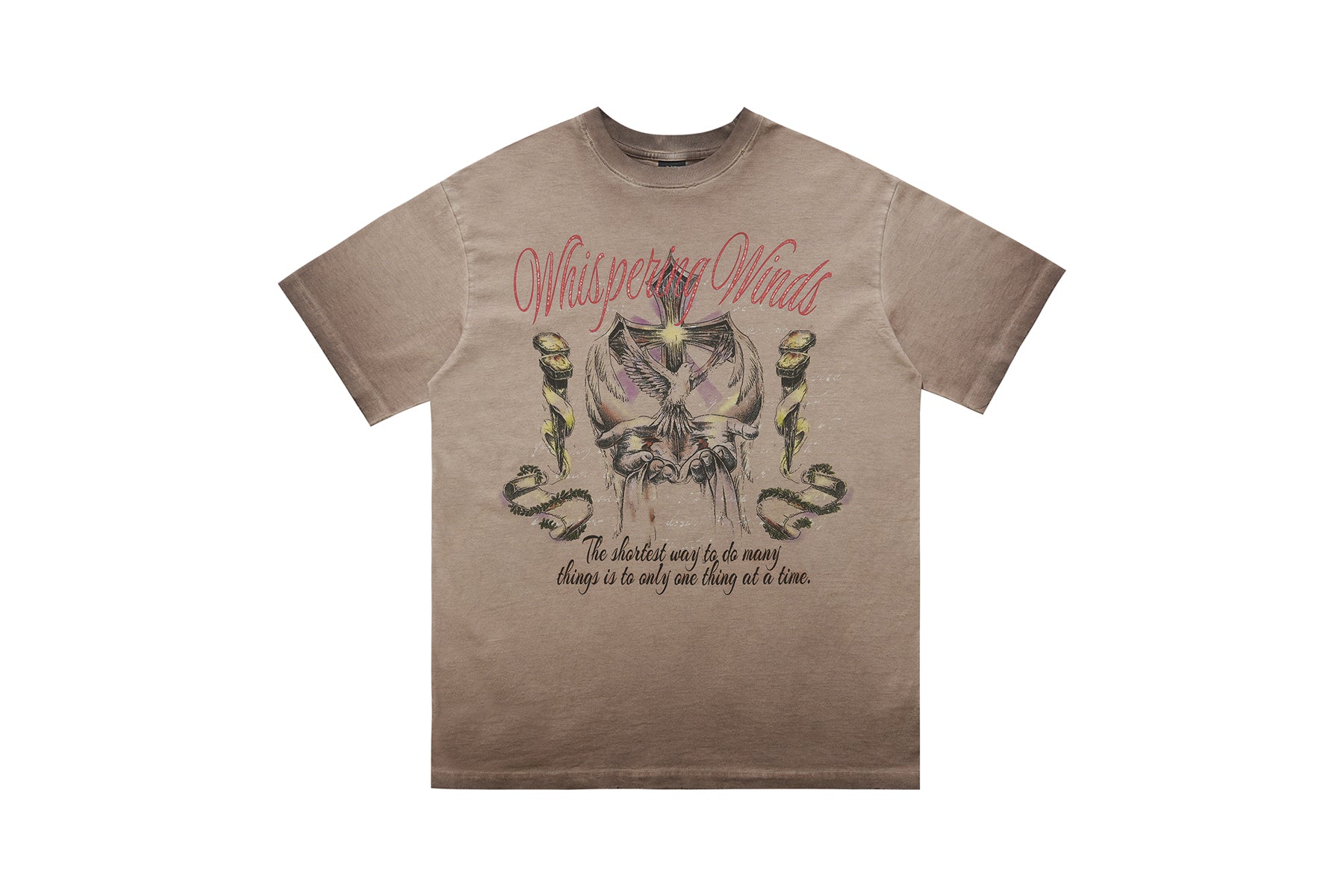 Psychedelic t-shirt white dove top retro religion tee in cream