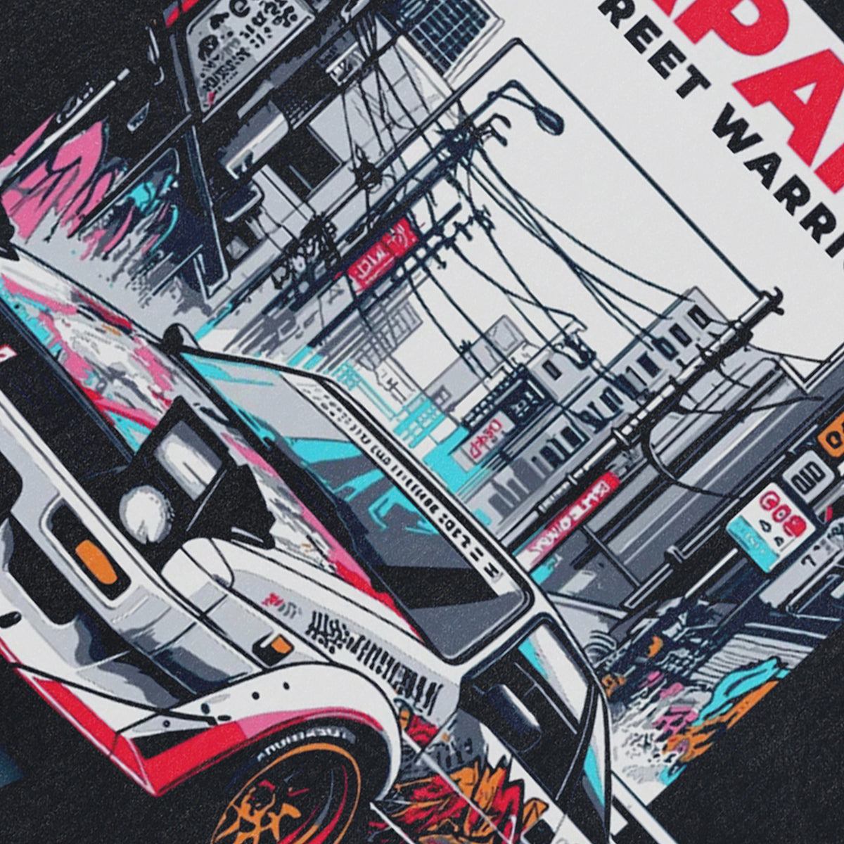 Japanese racing sleeveless t-shirt motorsports surfer vest retro car poster tank top in acid wash black