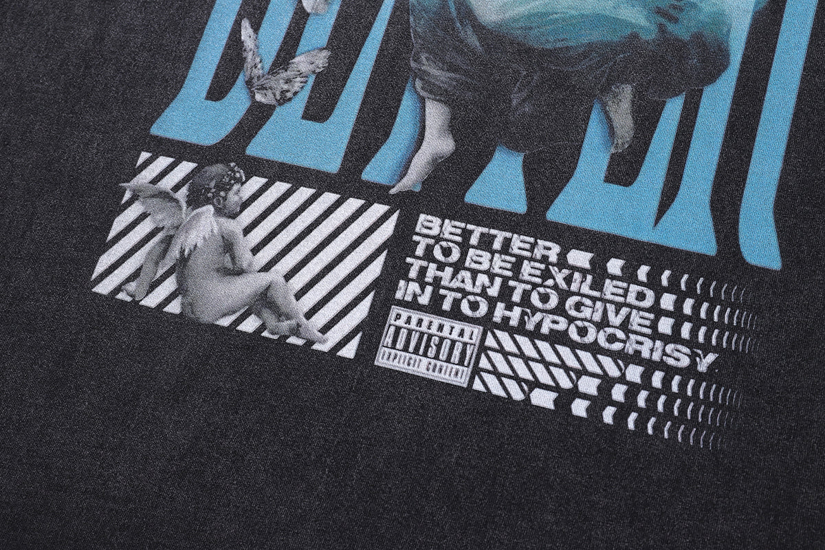 Better slogan t-shirt angel cartoon tee retro saint top in vintage grey