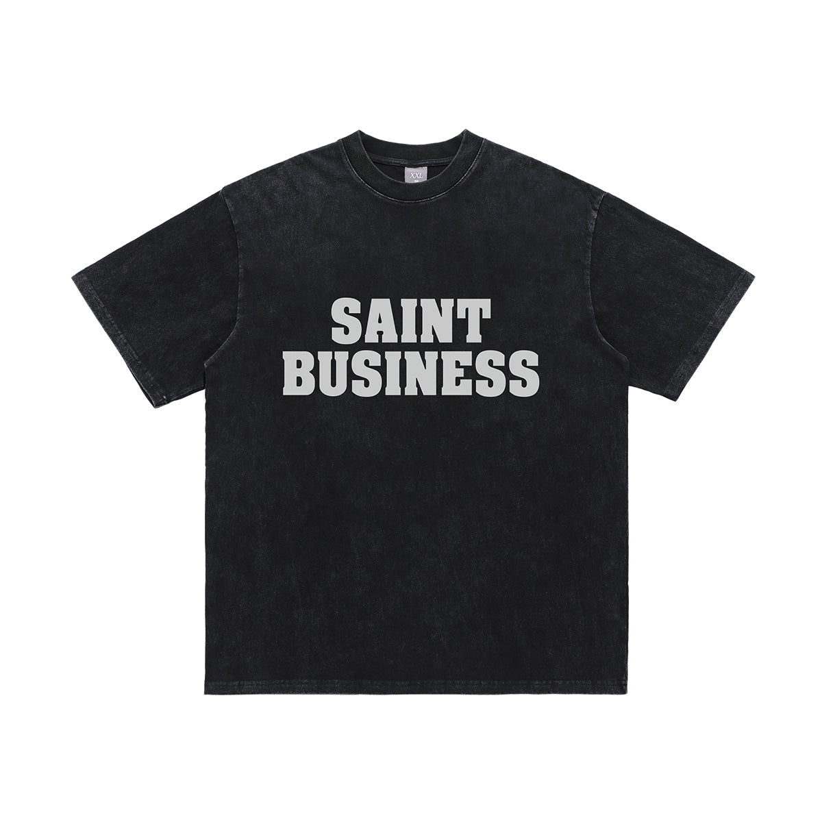 Business slogan t-shirt vintage saint top in black