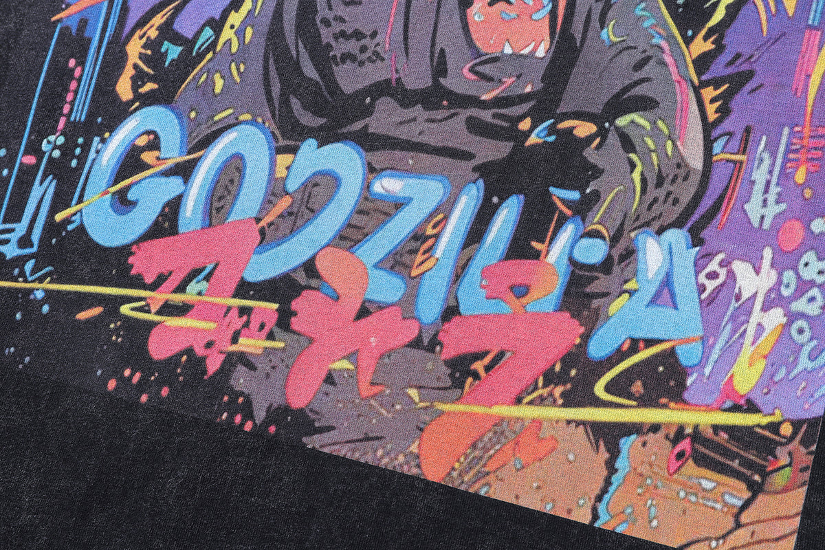 Godzilla t-shirt monster print tee y2k cartoon top in vintage grey