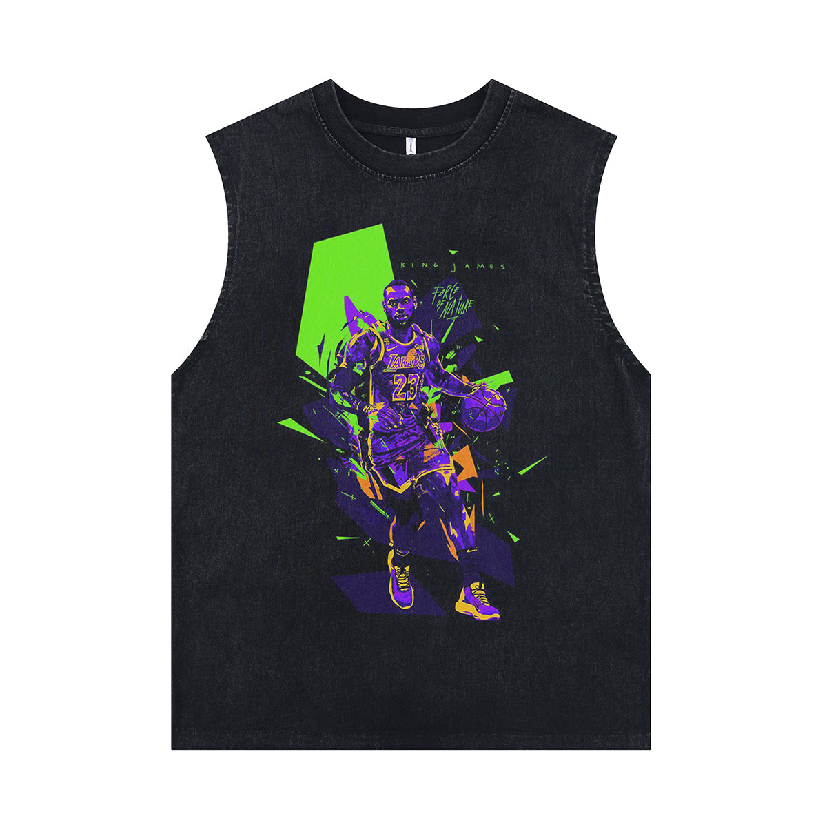 Basketball player sleeveless t-shirt vintage Lakers vest sports tank top in acid wash black