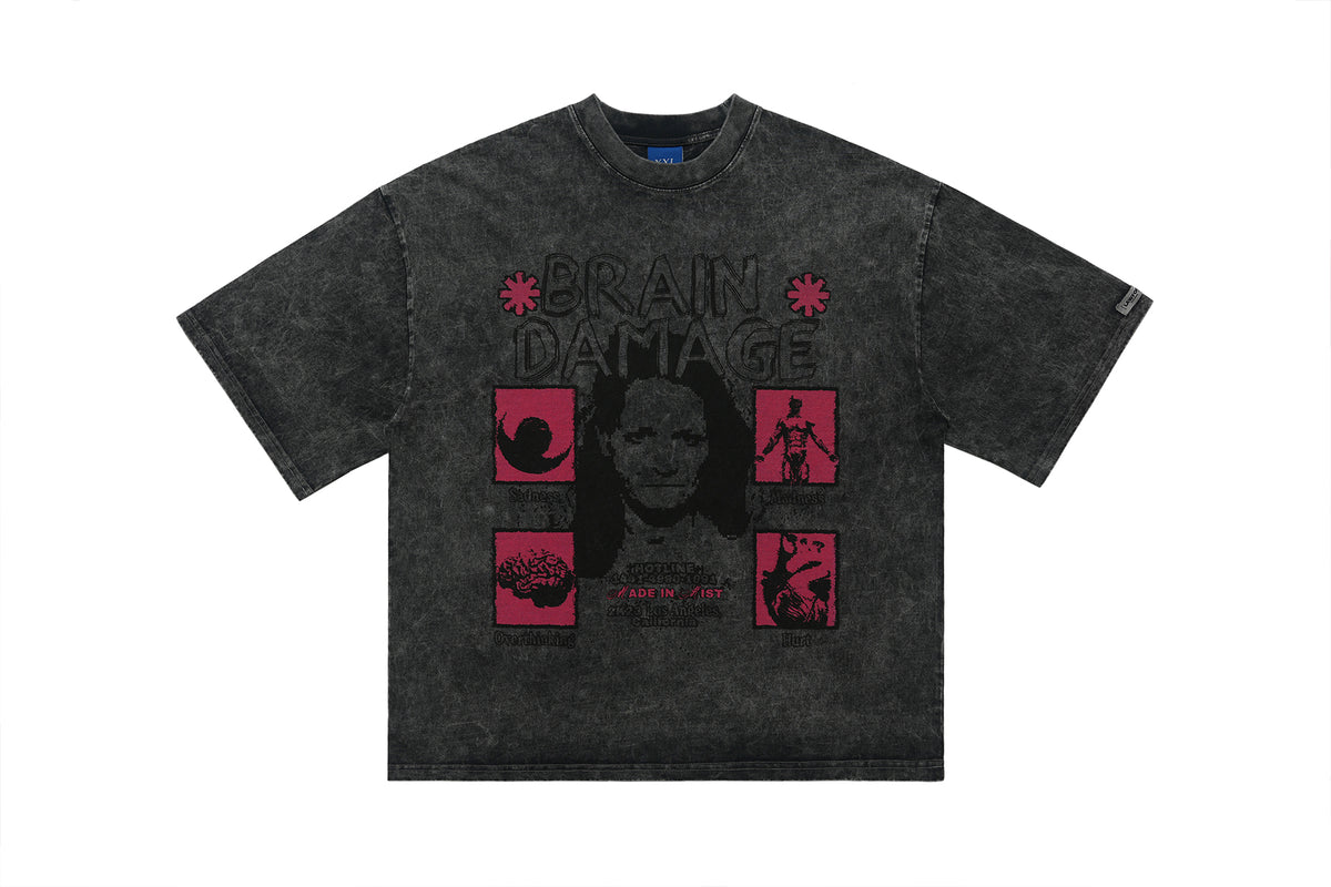 Creepy t-shirt brain slogan tee grunge top in blue