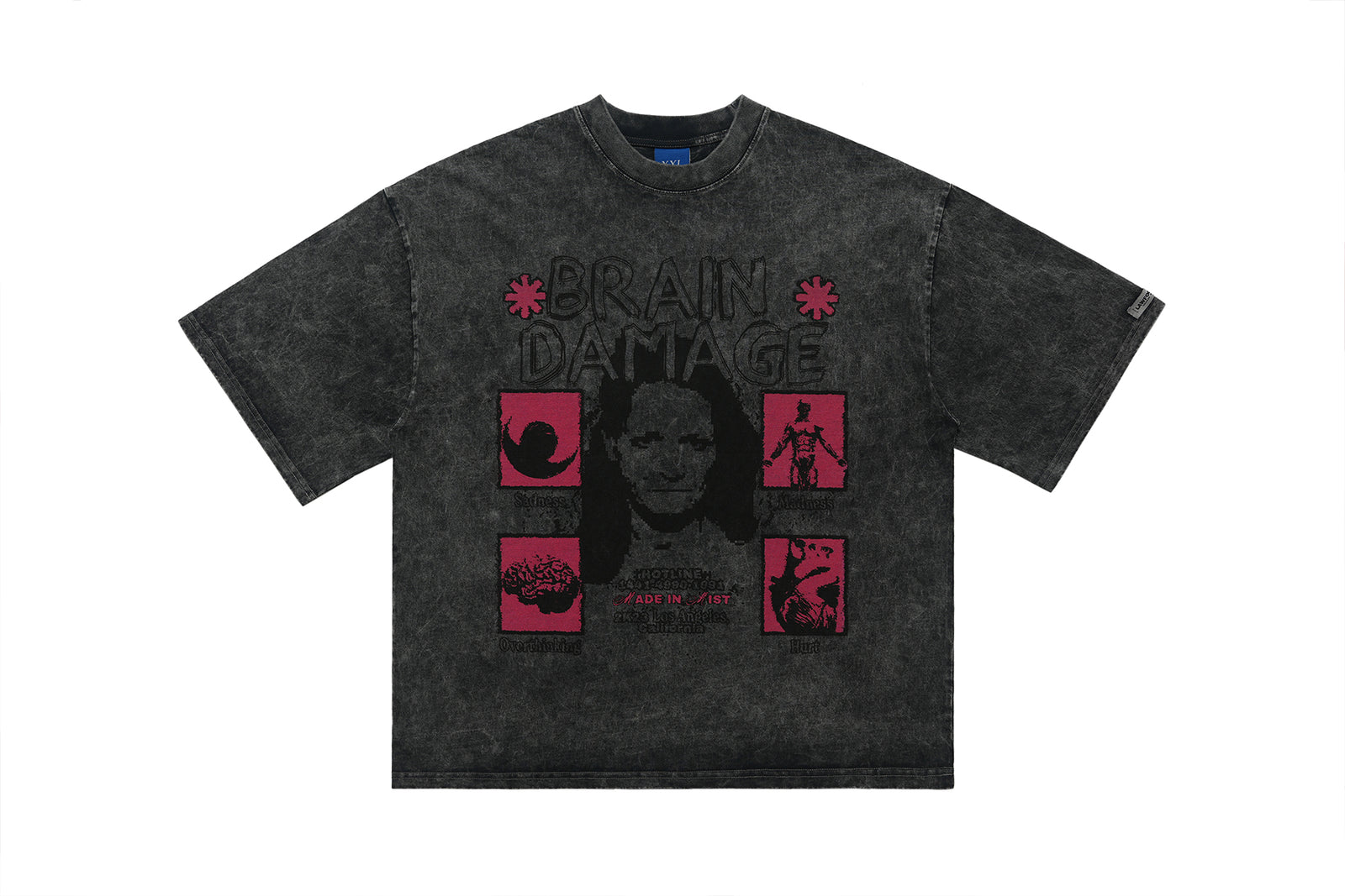 Creepy t-shirt brain slogan tee grunge top in grey