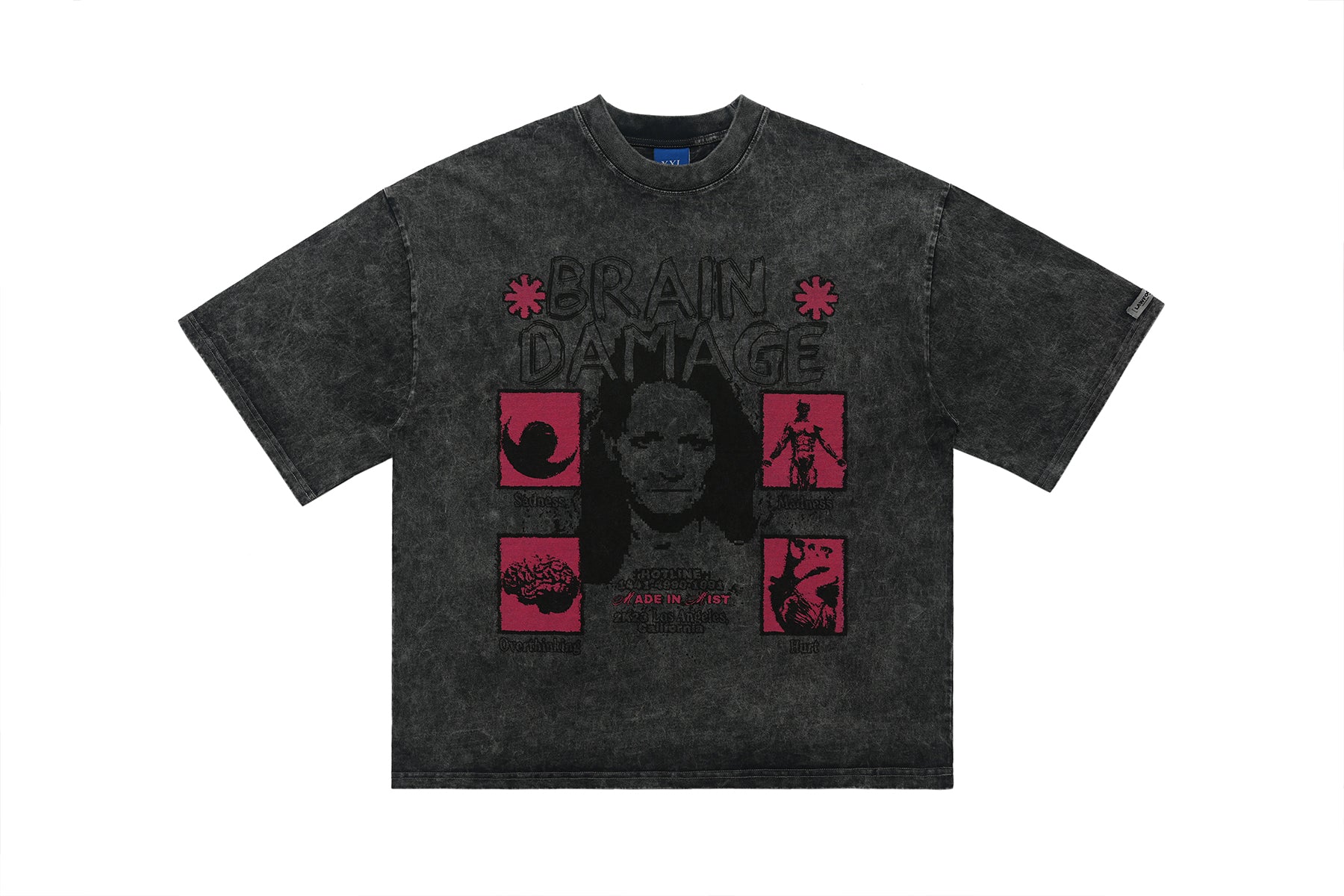 Creepy t-shirt brain slogan tee grunge top in grey