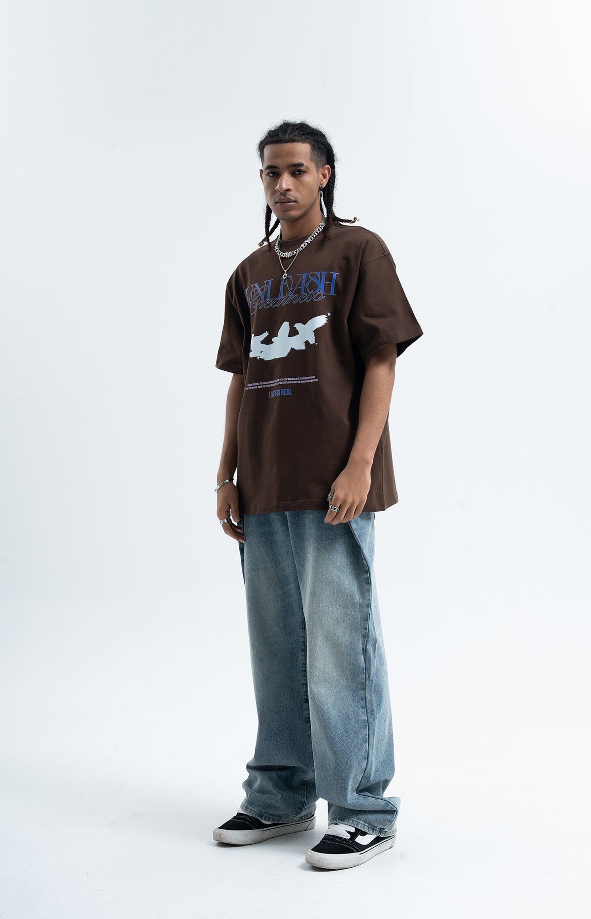 White doves t-shirt bird print top freedom slogan tee in brown