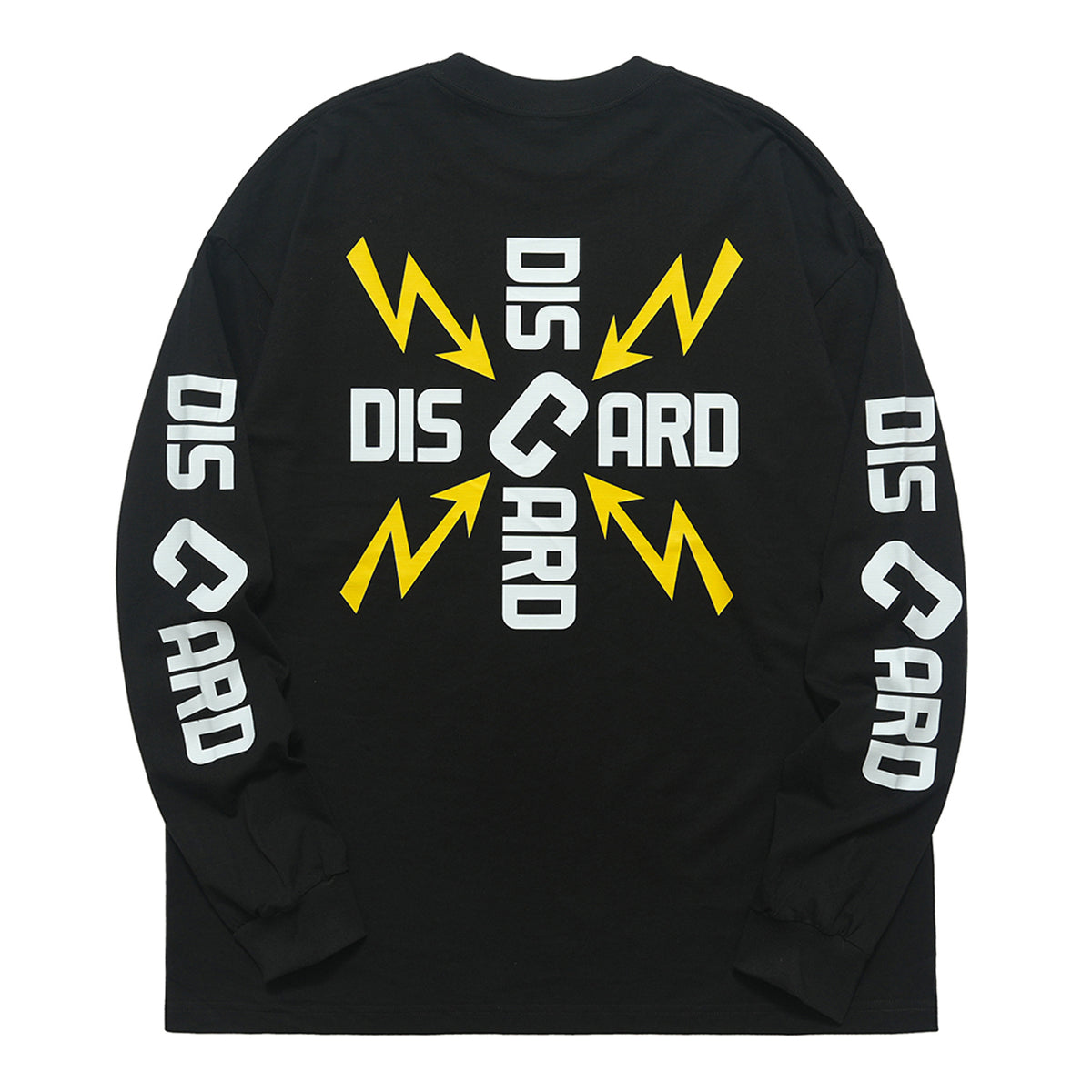 Discard slogan jumper long sleeve grunge t-shirt thunder print top in black