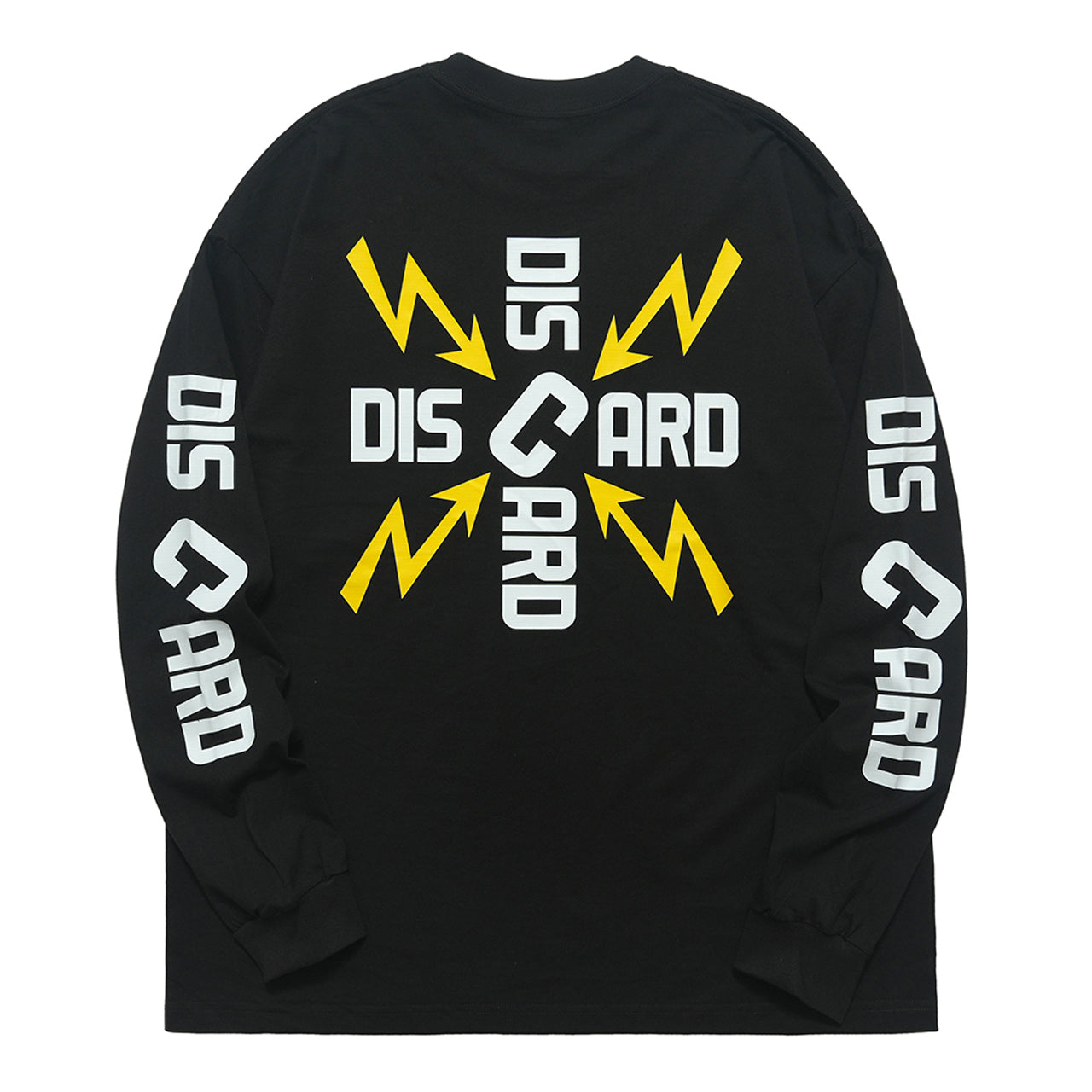 Discard slogan jumper long sleeve grunge t-shirt thunder print top in black