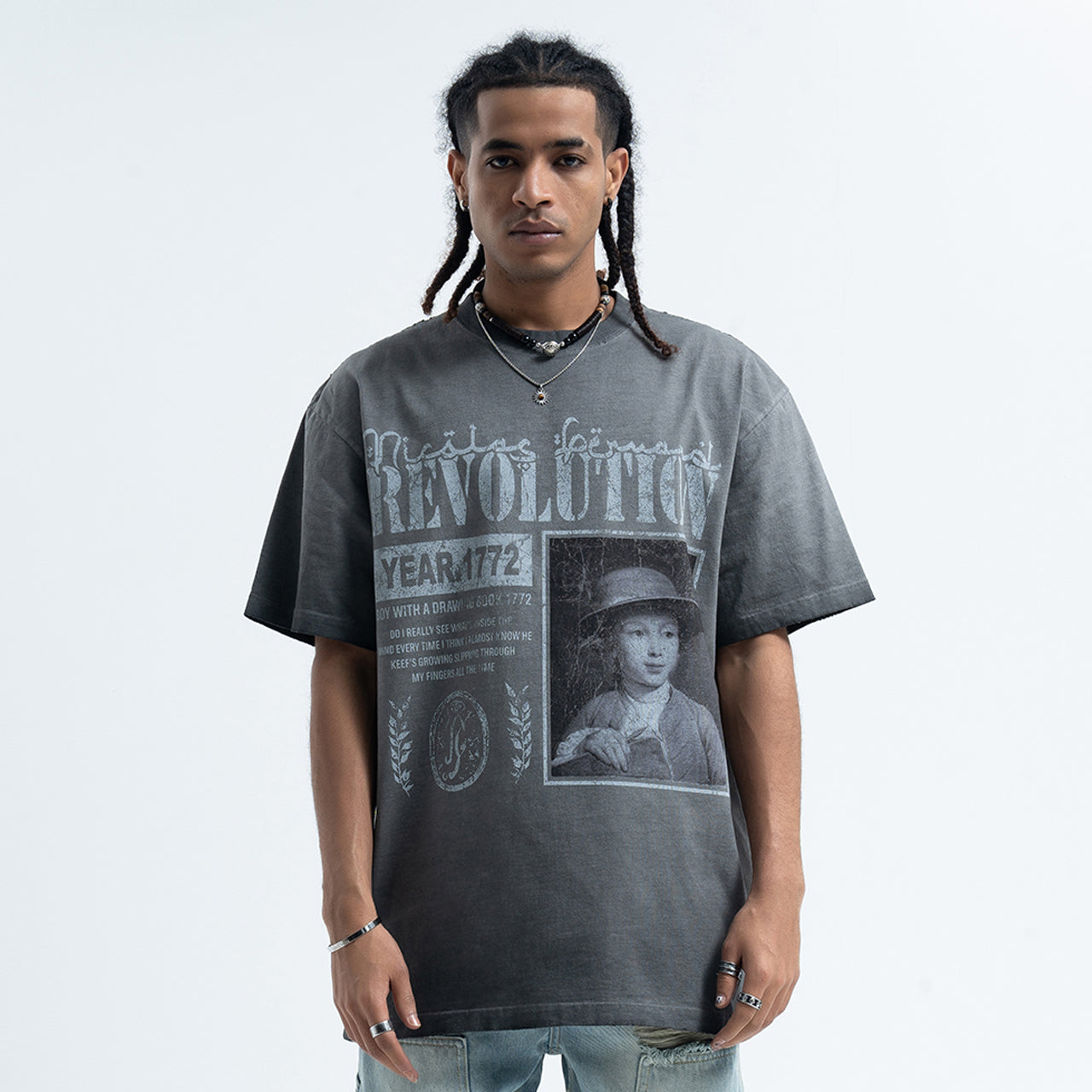 Wild West t-shirt revolution slogan top grunge American tee in grey