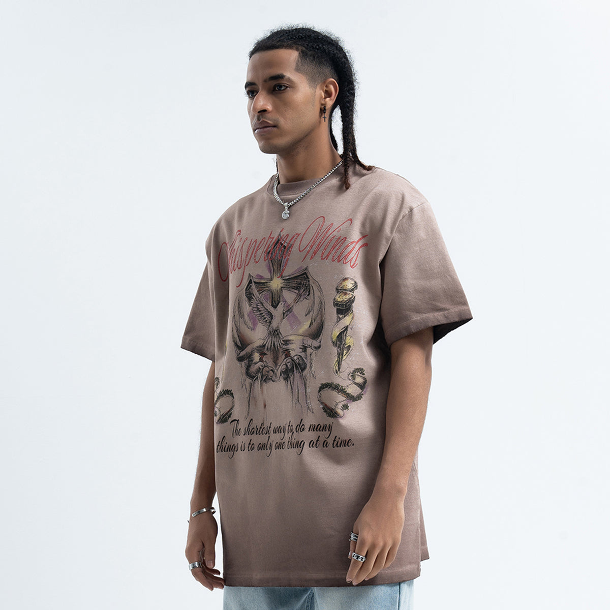 Psychedelic t-shirt white dove top retro religion tee in cream