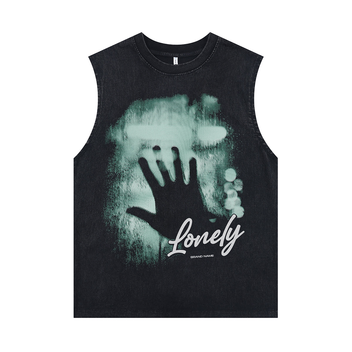 Creepy shadow sleeveless t-shirt gothic print surfer vest 00s grunge tank top in acid wash black