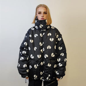 Heart bomber reversible jacket detachable punk puffer black