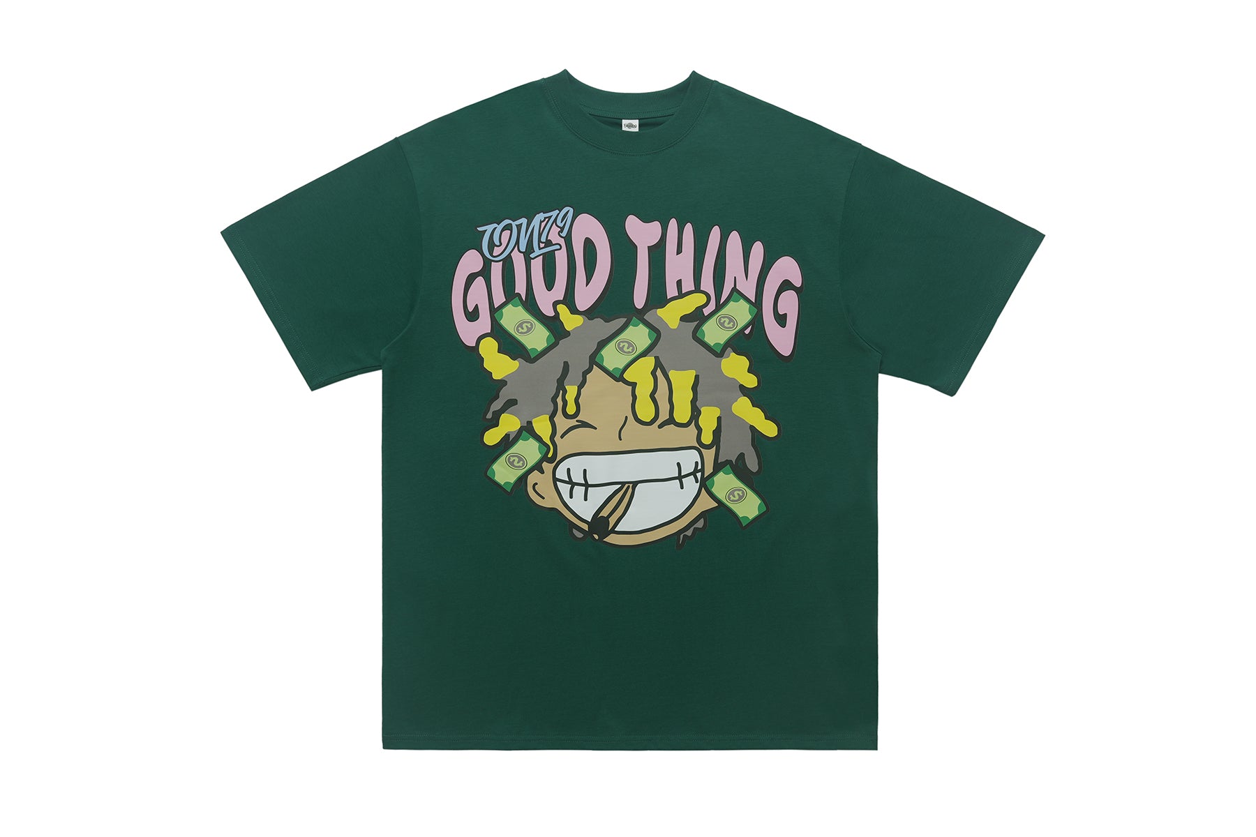 Hip-hop t-shirt rapper top money print tee Green