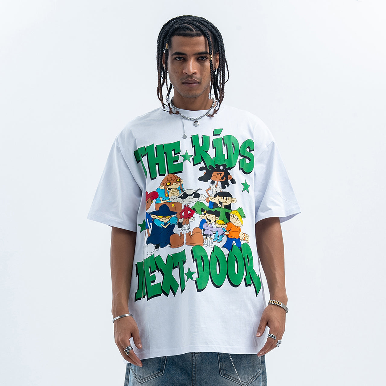 Y2k cartoon t-shirt kids slogan top retro anime tee in white