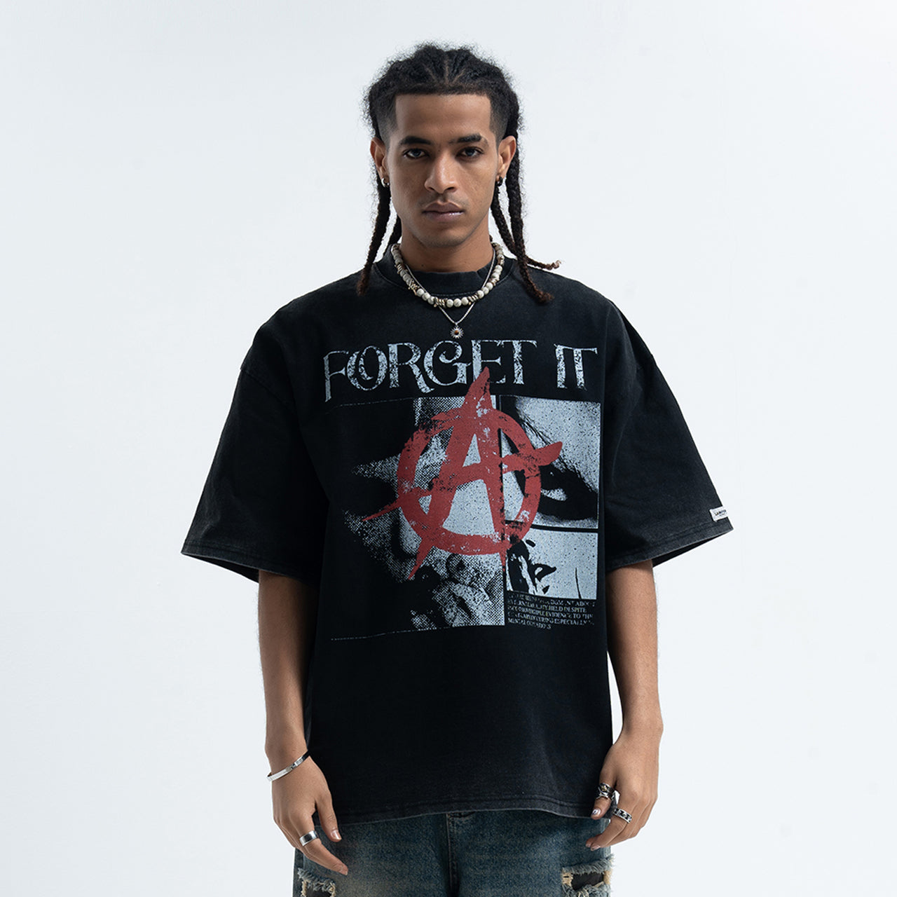 Anarchy t-shirt Punk top pentagram print tee in black