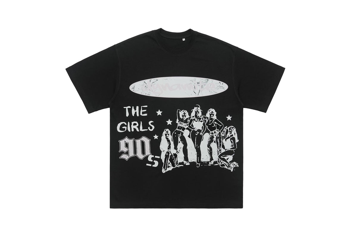 Flame print t-shirt retro cartoon top graffiti tee 90s jumper in black