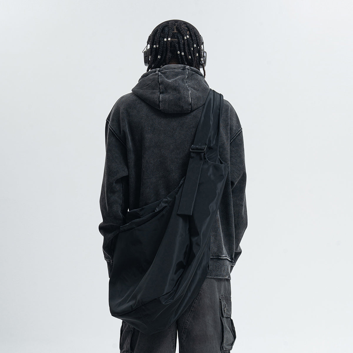 Cyberpunk hoodie tribal print pullover vintage wash raver jumper in acid grey