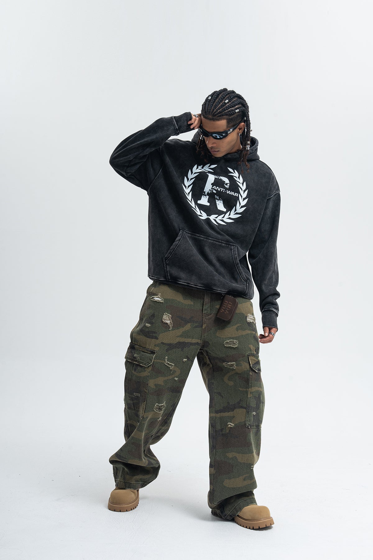 Peace slogan hoodie vintage wash no war hoodie grunge jumper in acid grey