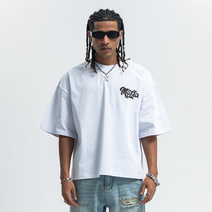 Gangster t-shirt Mafia slogan tee retro hip-hop top in white