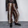 Faux fur leopard joggers animal print pants handmade cheetah fleece raver trousers premium party overalls in brown and white