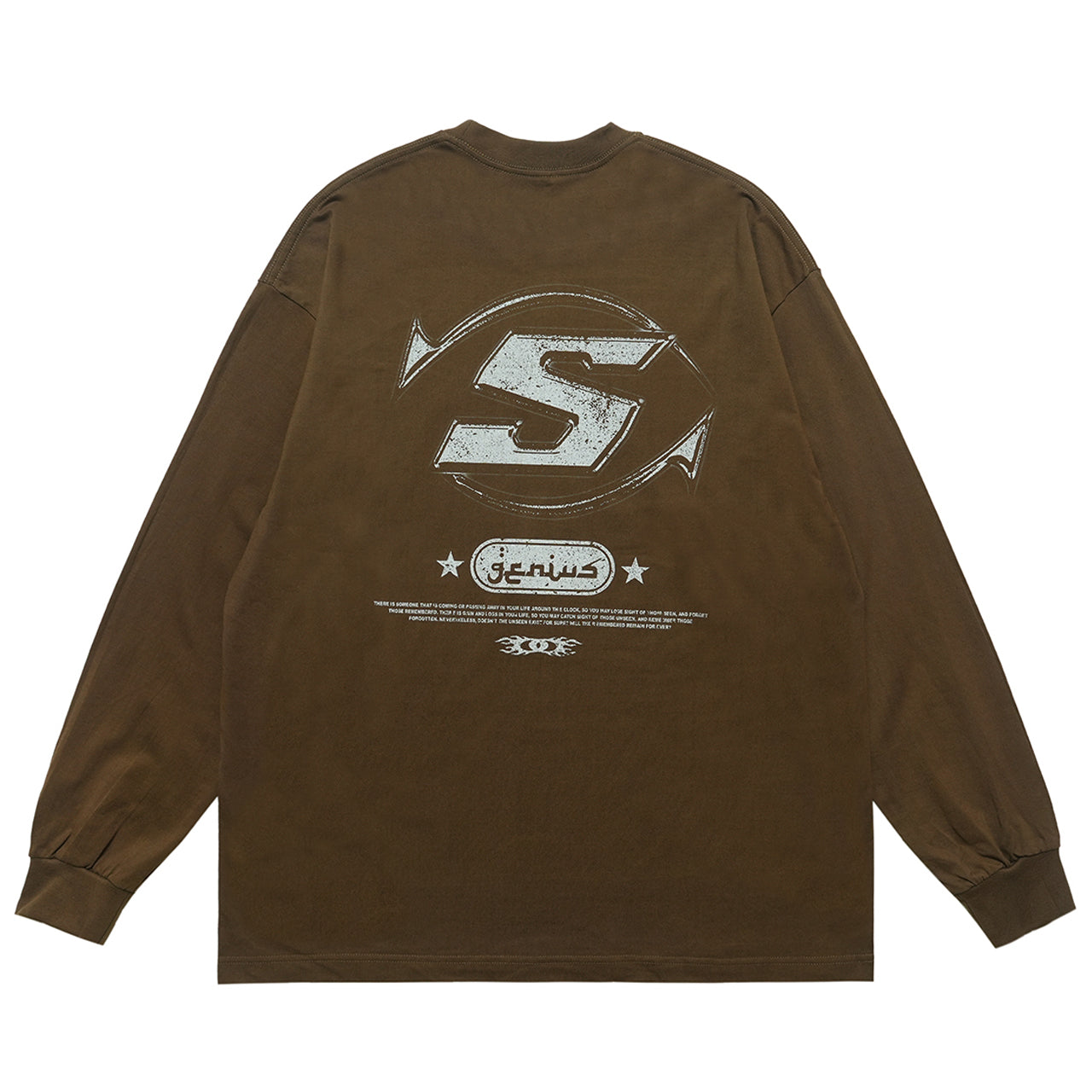 Genius slogan jumper 00s grunge long sleeve top skater t-shirt in brown