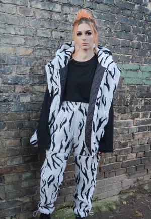 Zebra fleece joggers handmade detachable gothic overalls