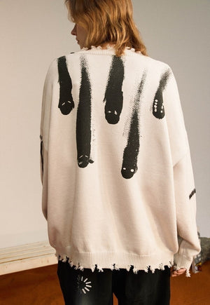 Ghost sweater knitted grunge jumper creepy Gothic top black